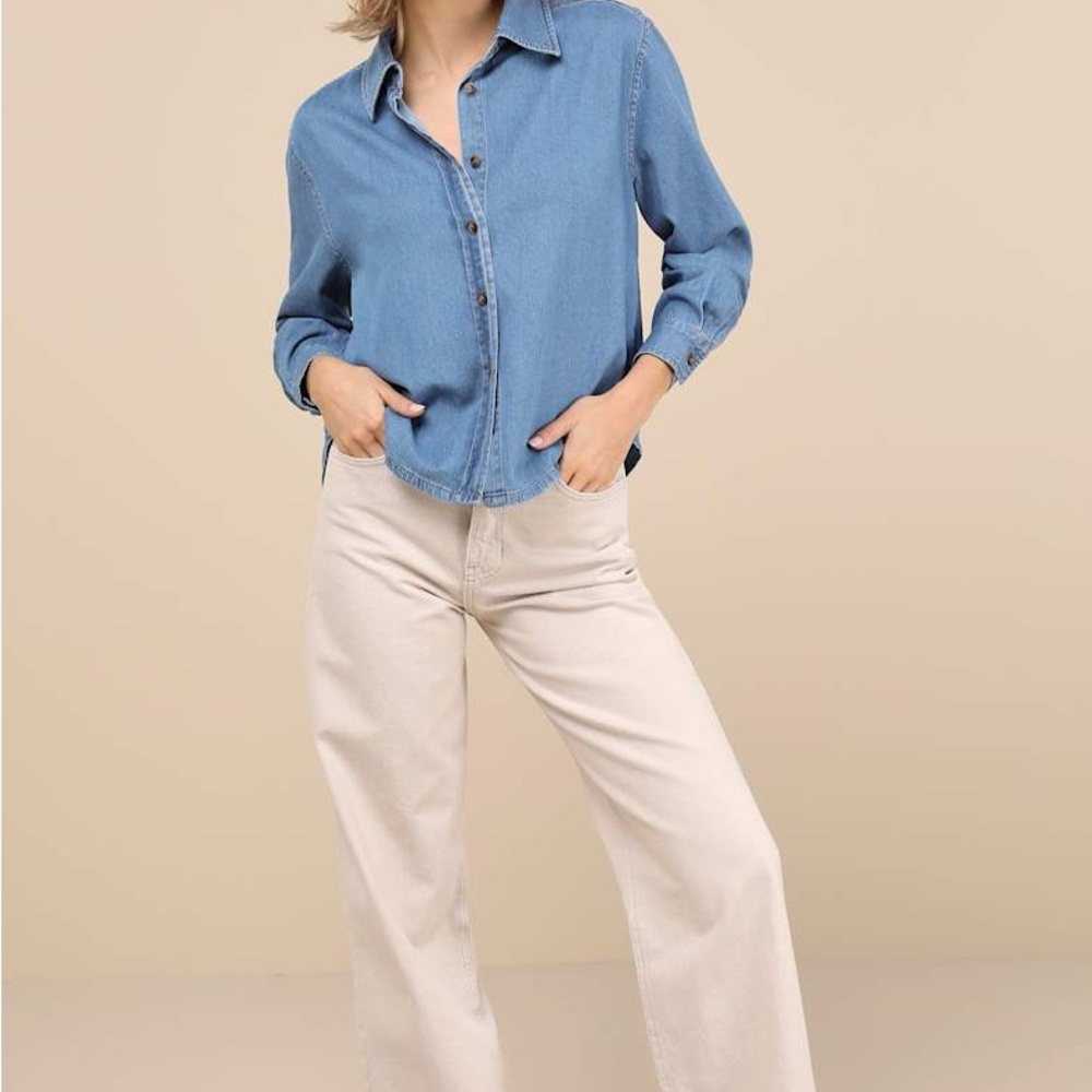 Lulus Always Pristine Medium Blue Chambray Button… - image 2
